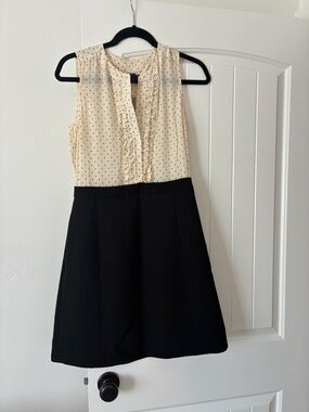 J. Crew Cream and Black Polka Dot Ruffle Sleeveless Dress